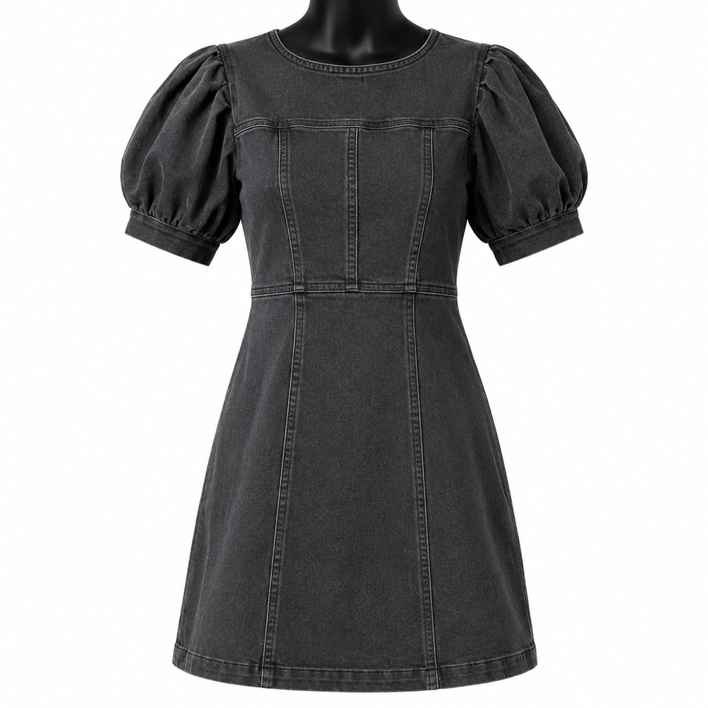 Habituall Denim Mini Dress Puff Sleeve‎ Washed Gray Stretch Juniors 12
